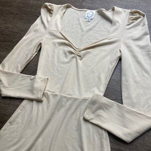 Francesca’s Blue Rain Mini Dress Cream Mariella Ribbed Sweetheart Size XS